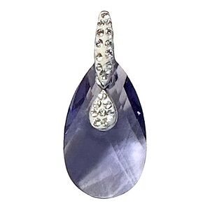 Vintage Designer AU Sterling Silver 925 Purple Topaz Teardrop Pendant Rhinestone